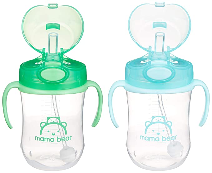 mama bear weighted sippy cups in green and blue