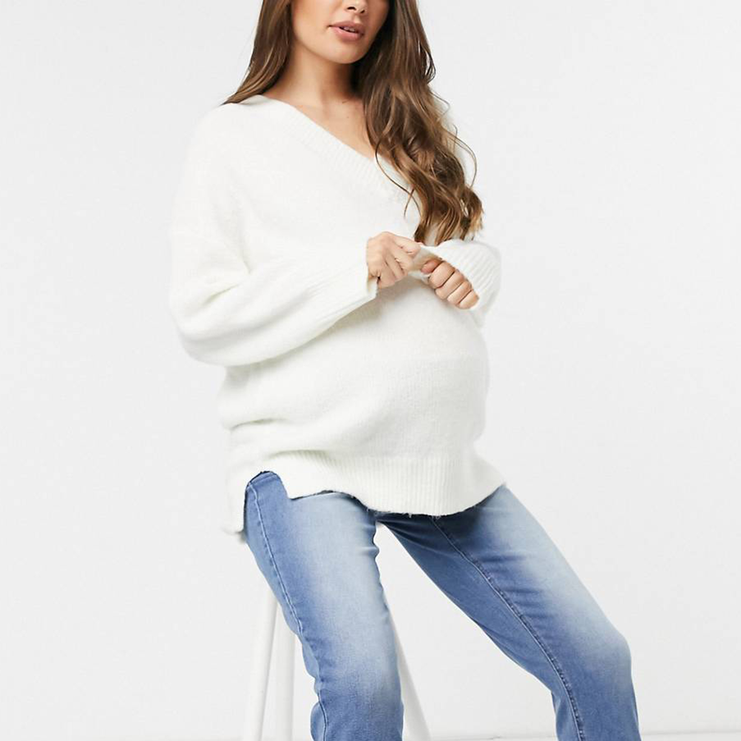 ASOS Design Maternity Oversized Sweater with V-Neck