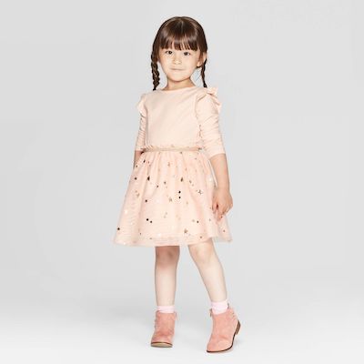 Cat & Jack Toddler Girls' Long Sleeve Star Print Tulle Dress 