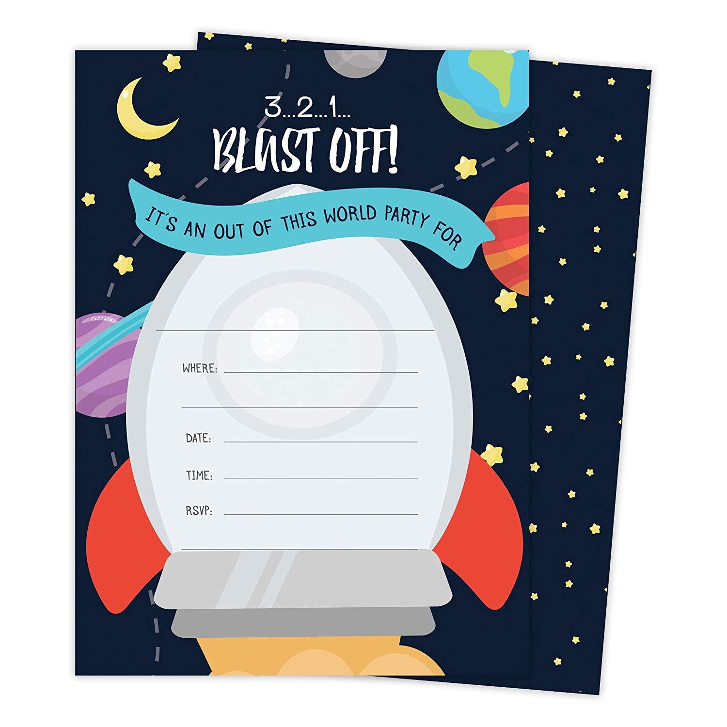 Blast Off Invitations With Envelopes and Stickers