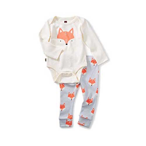Tea Collection 2-Piece Bodysuit Baby Outfit, Chalk, Fox Design 