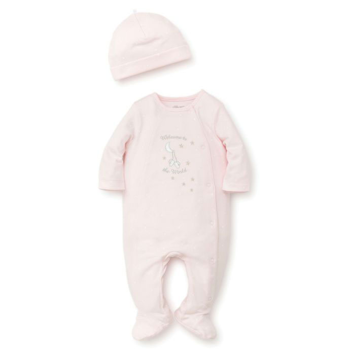 Little Me “Welcome” Kimono-Style Snap-Front Footie and Hat Set