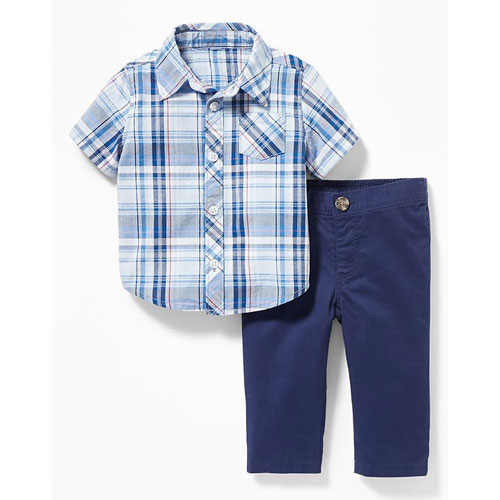 Plaid Shirt & Twill Khakis Set for Baby