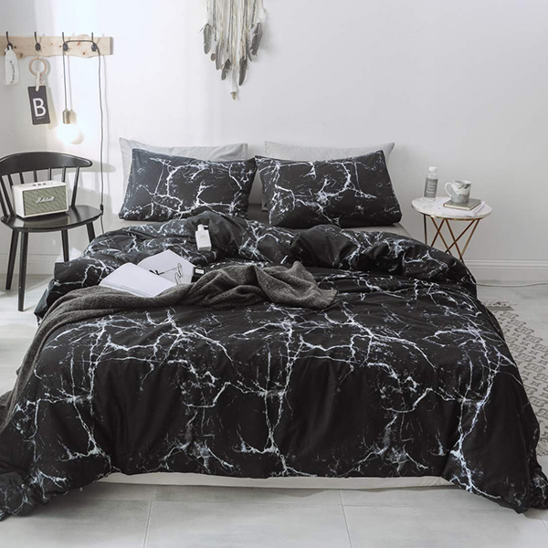 Black Marble Queen Duvet Bed Set