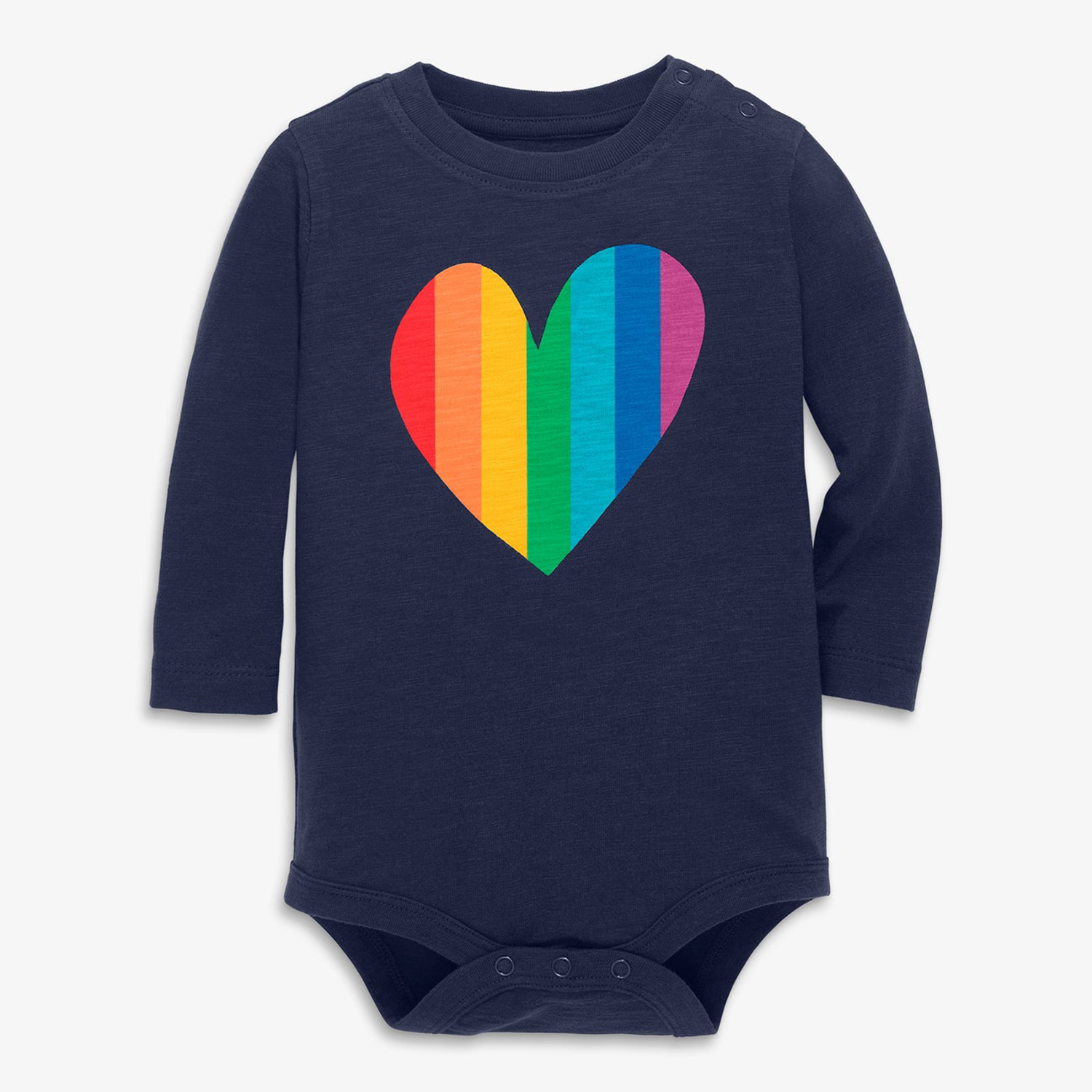 Primary Longsleeve Babysuit in Rainbow Heart