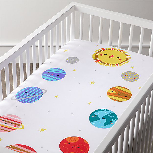 Organic Outer Space Planet Crib Fitted Sheet