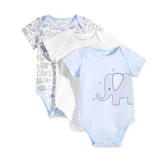 First Impressions Baby Boys 3-Pk. Elephant Bodysuits