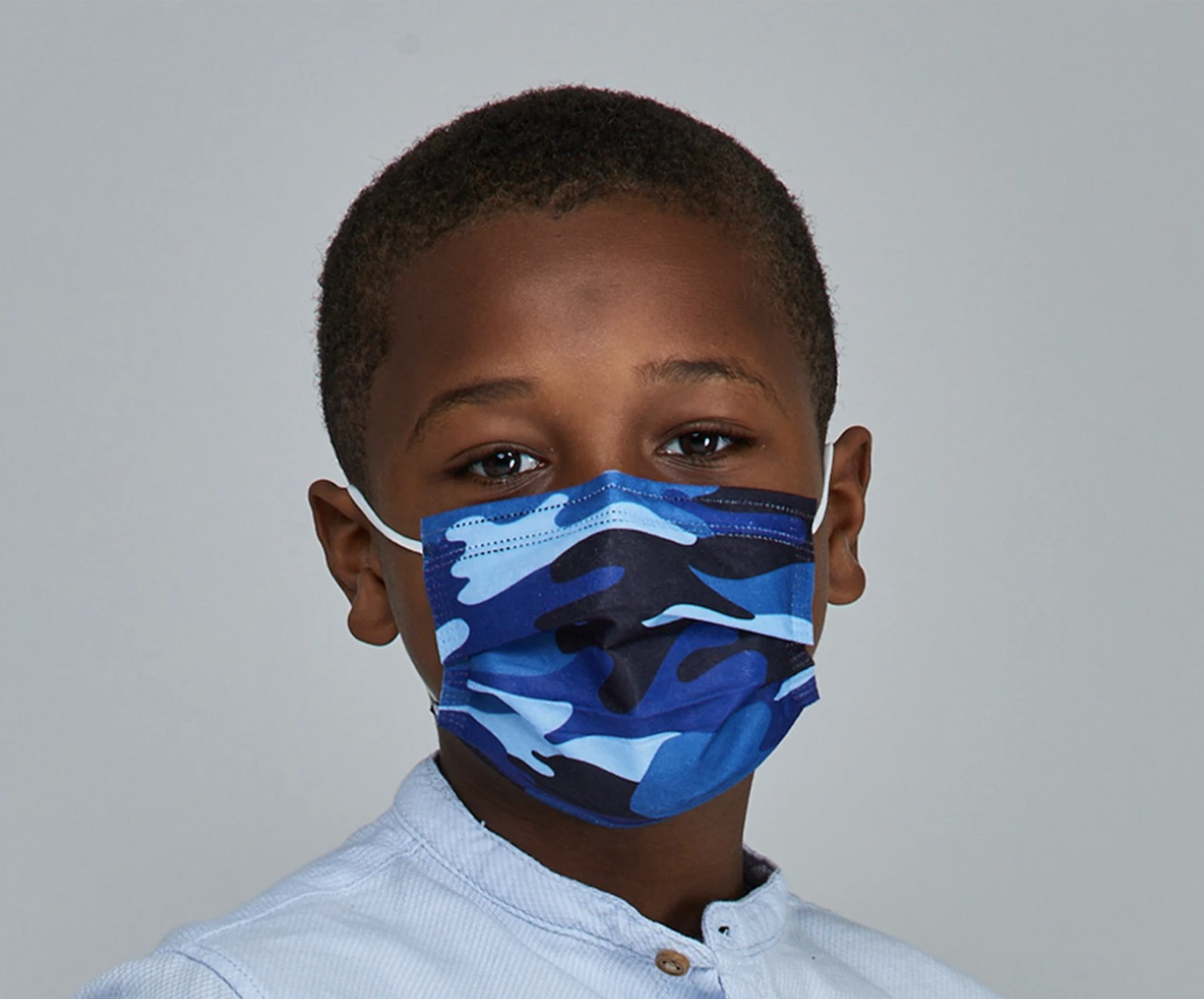 Kids MaskC Blue Camo Face Mask 10-Pack 